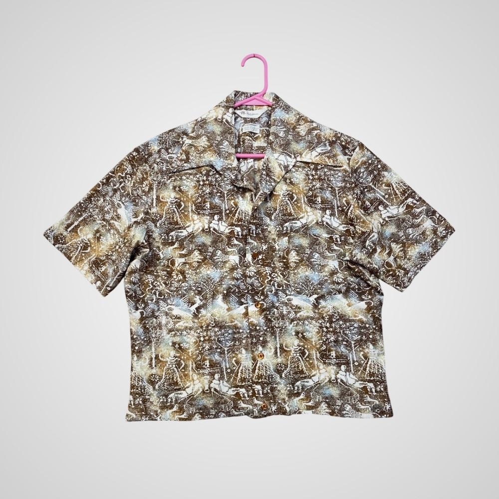 Mr. California Button Up Shirt Mens Large Brown Vintage‎ Cut-off Short Sleeve